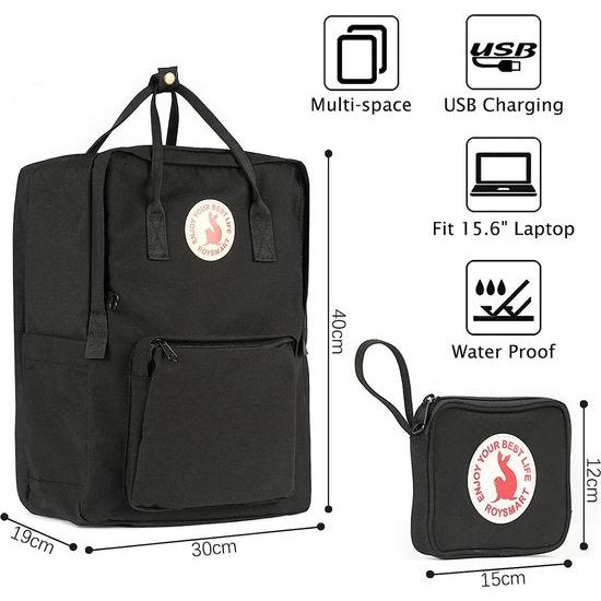 Laptop Rugzak, Unisex, dag rugzak, rugzak met USB Opladen Poort, Meisjes Jongens School rugzak met Laptop compartiment voor 15,6 Inch Notebook (Zwart), Zwart