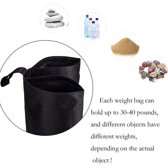 Gewichtszak, beengewichten voor pop-up tent, paviljoenverzwaring, paviljoenverzwarer, verzwaring voor paviljoen, terrasparaplu (4 large, zwart)