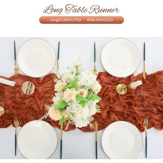 Tafellopers van terracotta, rustieke tafelloper van gaas, 55 x 180 cm, kaasdoek, boho-tafelloper, bruiloft, tafelkleed voor bruiloftsfeest, bruidsfeest, tafeldecorati