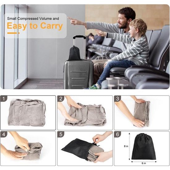 Voetsteun vliegtuig, opblaasbaar voetsteunkussen voor reisauto & thuis & kantoor, in hoogte verstelbaar Flyaway kinderbed, voor slapen op lange vluchten voor kinderen (grijs, 1 stuk)