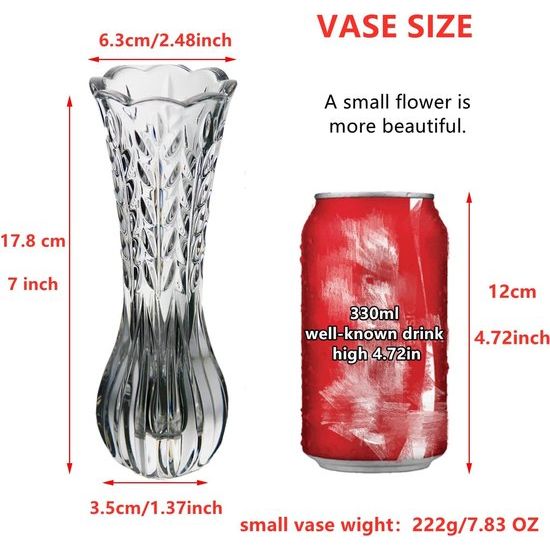 Onbreekbare glazen vaas elegante bladvorm transparante vaas geschikt voor woondecoratie, kantoordecoratie, bruiloft of cadeau (7" Hx2,48 W)