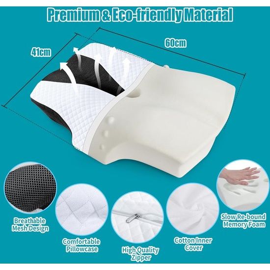 Nekkussen, hoofdkussen, traagschuimkussen, neksteunkussen voor orthopedisch kussen en zijslaapkussen, ergonomisch slaapkussen voor optimale ondersteuning in alle slaaphoudingen