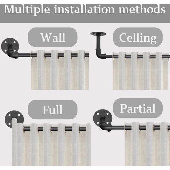 2 Stücke Gardinenstange Ausziehbar Vorhangstange Schwarz Vorhangstange Deckenmontage Curtain Rod für Schlafzimmer Fenster Küche (Schwarz 115-200cm, 19mm Durchmesser)