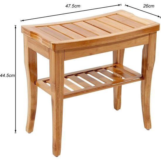 Bamboe kruk, kruk, douchekruk, plank, badkamerkruk, badkamerbank, multifunctionele kruk, 47,5x26x44,5 cm, KS-HSJ-04-BH