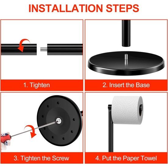 Staande toiletpapierhouder, staand, staand, wc-rolhouder zonder boren, vrijstaande wc-rolhouder, toiletpapierhouder, toiletpapier opbergen (zwart)