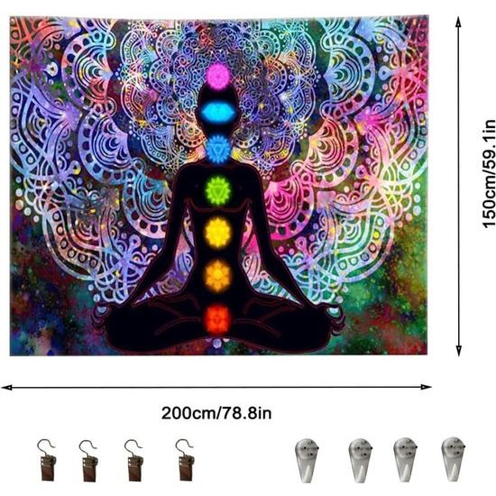 Mandala wandtapijt, kleurrijk mandala wandtapijt, zeven chakra wandtapijt, kleurrijk wandtapijt, met installatiekit, voor slaapkamer, woonkamer, slaapzaal, studio kamerdecoratie