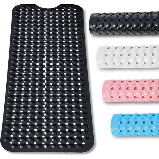 Badmat, antislip, 100 x 40 cm, antislipmat voor badkuip met 300 zuignappen van pvc en rubber, 100% BPA-vrij, machinewasbaar, voor badkuip, badkamervloer (zwart)