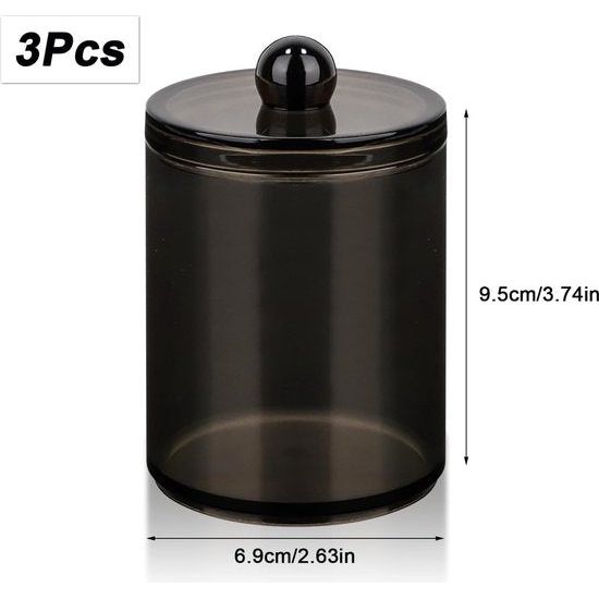 3 stuks wattenstaafjeshouder, wattenstaafjeshouder, wattenschijfdispenser, cosmetica-organizer, voor wattenstaafjes, ronde wattenpads, flossen, wattenbolletjes, make-upsponzen (zwart)