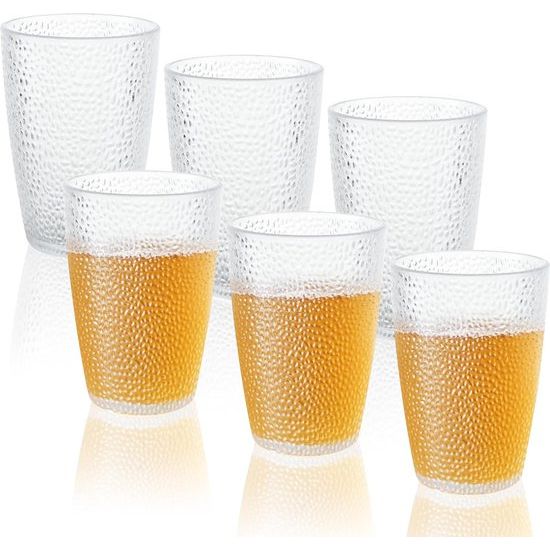 Set van 6 onbreekbare campingglazen, 350 ml, stapelbare plastic glazen, waterglazen, plastic drinkglazen, bekers voor buitenpicknick-kampeerfeest