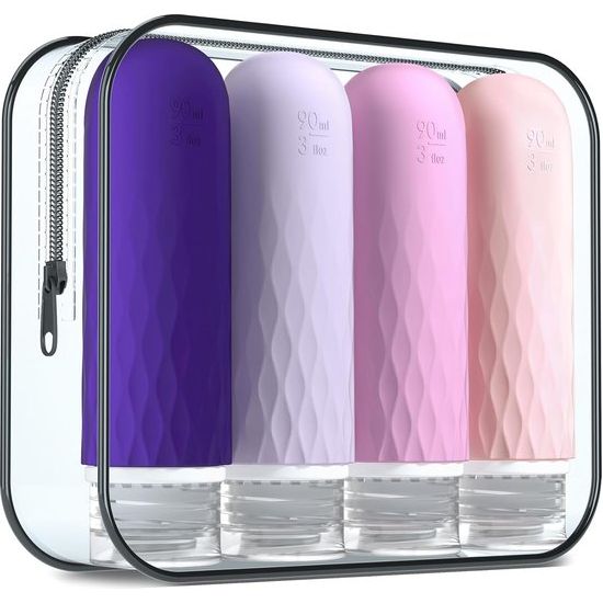 Siliconen reisflessenset 90 ml, set van 4 reisflessen om te vullen, lekvrij, cosmetische flessen voor het vullen van reizen, container, BPA-vrij, FDA-goedgekeurd, voor het vullen van douchegellotion
