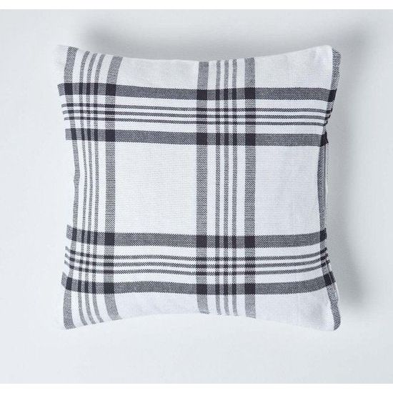 Kussenhoes met Schotse tartan ruit, 60 x 60 cm, kussenhoes van 100% katoen met ritssluiting, zwart en wit