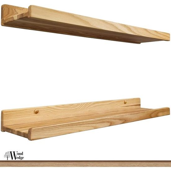 Set van 2 zwevende wandplanken, rustieke houten rekken met lip, kinderboekenplanken, foto- en fotorek voor slaapkamer, woonkamer, badkamer, keuken, kantoor (natuurlijk, 60 cm)