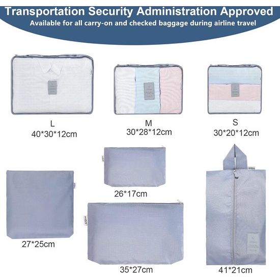 Kofferorganizerset 7-delige waterdichte verpakkingsblokjes Kofferorganizer Verpakkingstassenset Verpakkingsblokjes Schoenentassen Kledingtassen voor koffers