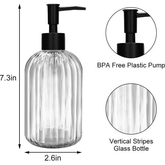 2 stuks glazen zeepdispenser met zwarte pomp, 400 ml navulbare pompdispenser voor keuken, badkamer, wasruimte, vloeibare glazen fles voor afwasmiddel, shampoo, spoeling