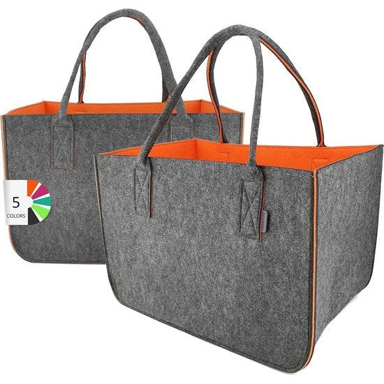 vilten tas shopper groot 30 liter boodschappentas XXL opvouwbare boodschappenmand brandhouttas kledingmand speelgoedtas donkergrijs/zwart