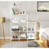 Plank 9 Plank Draadkubus Stapelbare Plankkubus DIY Metaalgaas Plank Kubus Boekenplank Kubusplank met deuren voor woonkamer, slaapkamer, badkamer Wit