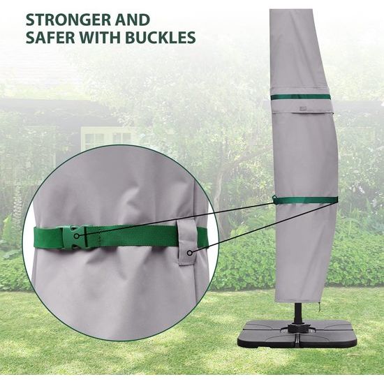 Zweefparasol/parasolhoes met staaf, afdekhoes voor tuinscherm met ventilatieopeningen, afdekking voor zwengelparasol/balkonscherm, 100% polyester, waterdicht, lichtgrijs