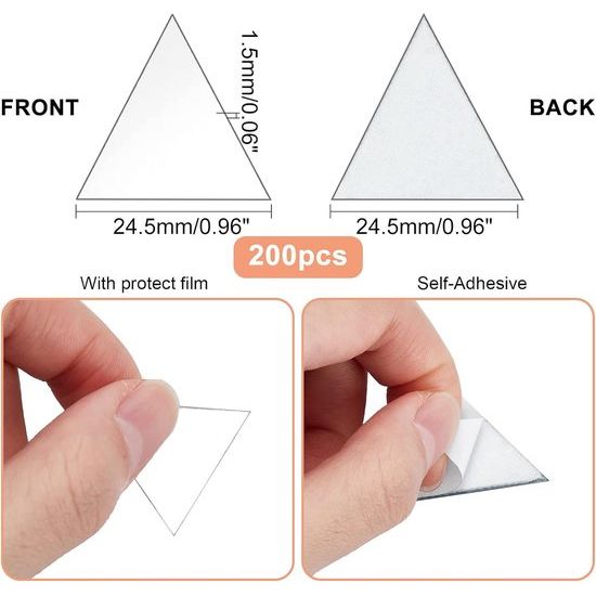 200 stuks driehoekige mozaïekspiegel decoratieve acryl mozaïek muurstickers zelfklevende mini-spiegeltegels kleine wandspiegel voor kunsthandwerk foto-rekwisieten frame reizen