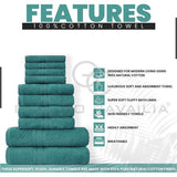 Familiehanddoeken, 10-delige set, 100% Egyptisch katoen, 4x gezicht, 4x hand, 2x badhanddoek, hoog waterabsorberende badaccessoires, machinewasbaar, blauwgroen