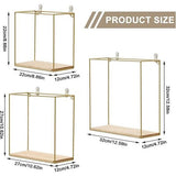 Set van 3 metalen wandplanken, Europees geometrisch lijndesign, wandrek met houten planken, industrieel design, zwart/goud, zwevend rek voor slaapkamer, woonkamer, hal (goud)