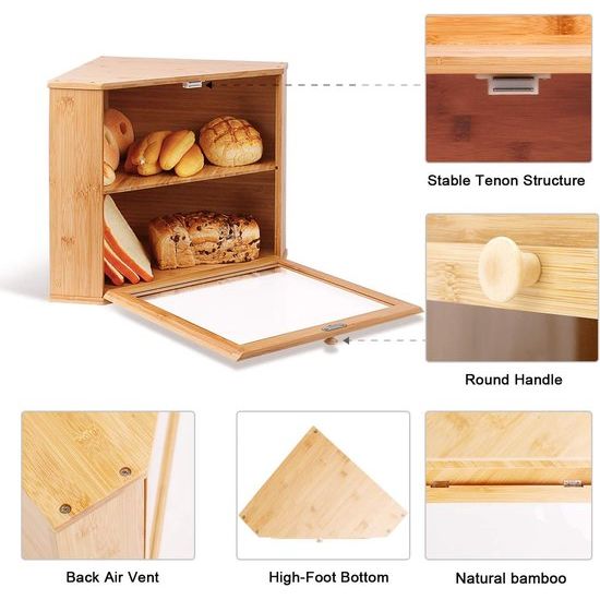 Bamboo Bread Bin, Bread Box, Food-Safe Bread Storage Bin, Easy to Clean