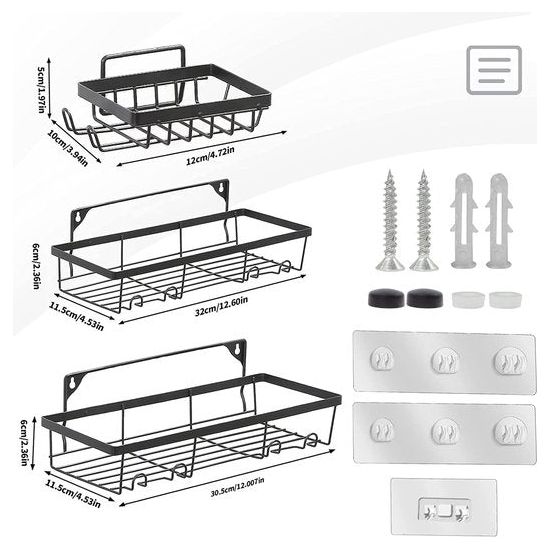 Metalen douchemandplanken Boren niet nodig Wandplank Badkamerplank Toiletartikelen voor badkamerplank voor keukengerei 3-delige plankenset met zelfklevende haken