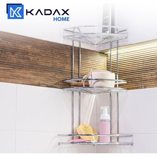 Hoekplank, wandrek van chroomstaal - badkamerhoekrek, douchemand, doucheplank, wandhouder, chroom, douche-organizer - 3 verdiepingen