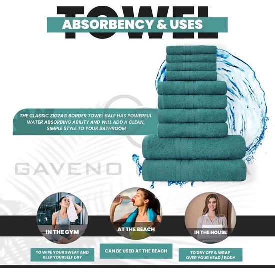 Familiehanddoeken, 10-delige set, 100% Egyptisch katoen, 4x gezicht, 4x hand, 2x badhanddoek, hoog waterabsorberende badaccessoires, machinewasbaar, blauwgroen