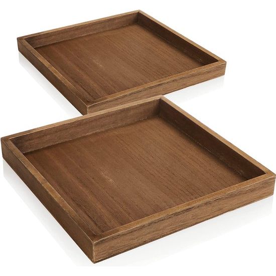 2 x houten dienblad, stijlvol decoratief dienblad in notenhoutlook, modern houten dienblad, geschikt voor dagelijks gebruik en leuke decoratie (2 stuks, bruin, 25 x 25 cm)