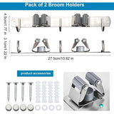 Bezemhouder muur, gereedschapshouder RVS met 2 houders en 3 haken, bezemsteelhouder, tuingereedschaphouder muur, muurbevestiging, bezemhouder voor badkamer, tuin, garage
