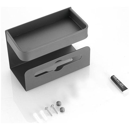 Zelfklevende badkamer hoekplank met deur - toiletpapier gezicht wassen cosmetische opslag zwart geen boren aluminium