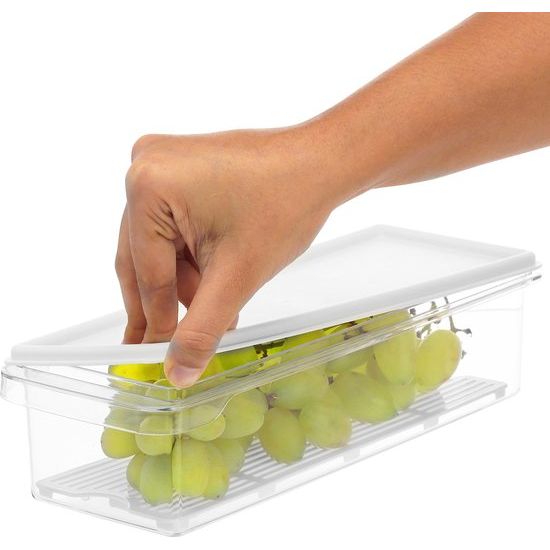 Kurtzy 3 Pak Plastic Koelkast Opslag Organizer Trommels met Deksels – Helder BPA Vrij, Stapelbare Koelkast en Diepvries Organizers met Drainage Plaat – Voor Keuken, Kelder, Kasten en Werkbladen