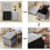 Zitkist, zitkruk, opvouwbare voetenbank met opbergruimte en deksel met houten poten, lichtgrijs, 38 x 38 x 38 cm