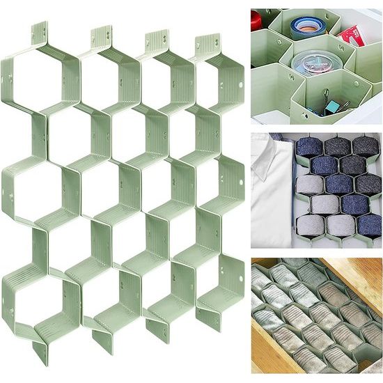 8 stuks honingraatverdelers, verstelbare lade opslag scheidingswand creatieve DIY ladeverdeler organizer van kunststof voor sokken, stropdassen, ondergoed, cosmetica (groen)