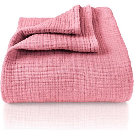 Premium mousseline sprei 150 x 200 cm - 100% katoen - extra zachte katoenen deken als knusse deken, bed throw, sofa throw, bank throw - warme bank deken (oudroze)