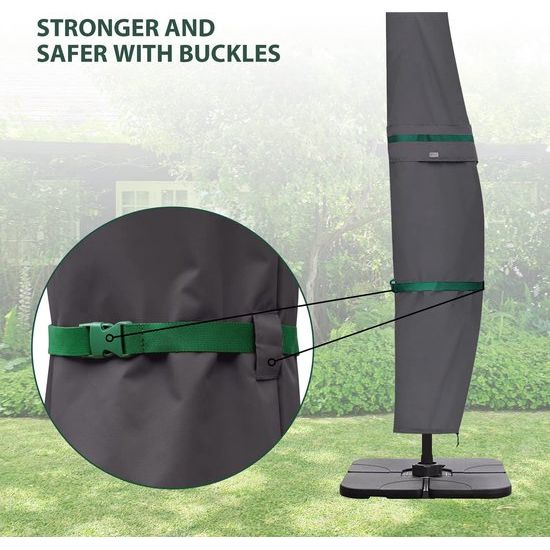 Zweefparasol/parasolhoes met staaf, afdekhoes voor tuinscherm met ventilatieopeningen, afdekking voor zwengelparasol/balkonscherm, 100% polyester, waterdicht, donkergrijs