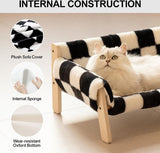 Verhoogde kattenslaapbank van hout, 56x45cm Robuuste grote kattenbank - Modieuze kattenstoel met afneembare matrashoes Houdt 10 kg (dambord, 56x45cm)