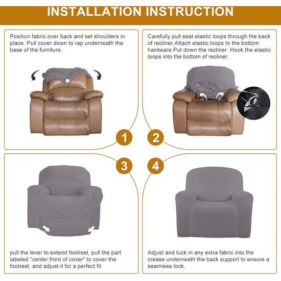 Stretchhoes voor relaxstoel, fauteuilhoes, elastische stoelhoes, 4-delige stoelbeschermer, elastische hoes voor televisiestoel, ligstoel, schommelstoel, relaxstoel (grijs)