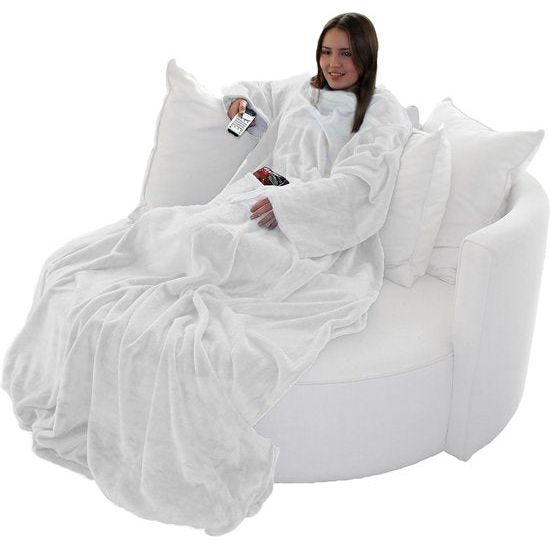 Wollige tv-deken met mouwen met kasjmier gevoel – Voetenzak en 2 zakken voor smartphone/afstandsbediening en nog veel meer – Knuffeldeken woondeken plaid – van merkverkoper