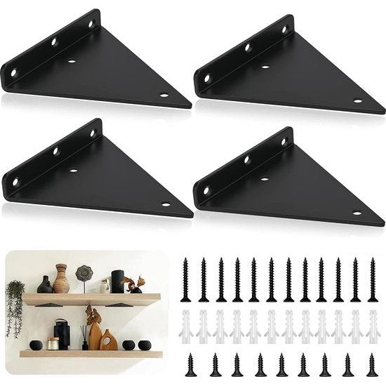 Set van 4 plankbeugels driehoek 14 cm zwevende ijzeren wandplank metalen open planken voor handwerk Vertaling: Set van 4 driehoekige plankbeugels van 14 cm, zwevende ijzeren wandplank, metalen open planken voor handwerk.