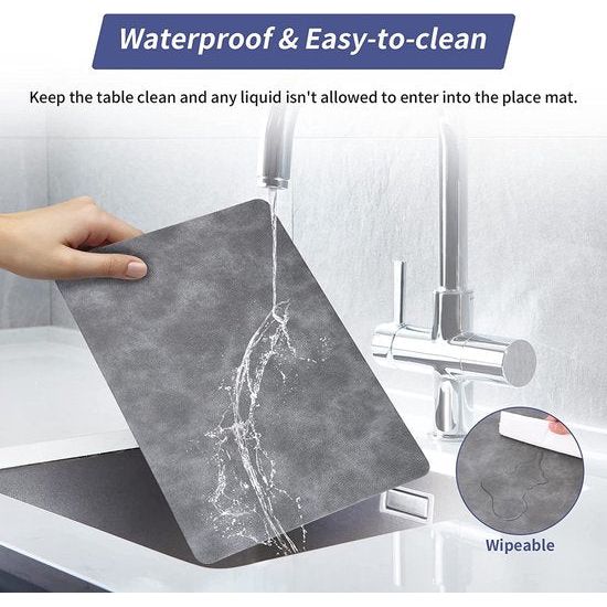 Afwasbare placemat, leeg, placemat, set van 6 stuks, PU-leeg, dubbelzijdig waterdicht, antislip, hittebestendig, voor thuis, restaurant, premium hotel, 43 x 30 cm, zwart wit