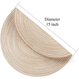 Set van 6 ronde geweven katoenen handgemaakte placemats afveegbare placemats glitter voor vakantiefeest, bruiloft