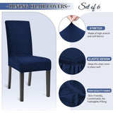 Stoelhoezen voor eetkamerstoelen, eetkamerstoelen, set van 6, stretch, eetkamerstoelhoezen, spandex, afneembaar, wasbaar, voor keuken, hotel, eetkamer (marineblauw)