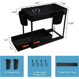 2 verdiepingen keukenrek, organizer, multifunctioneel opbergrek, onderkast, spoelkast, afneembaar, badkamerorganizer, 40 x 22 x 33 cm (zwart)