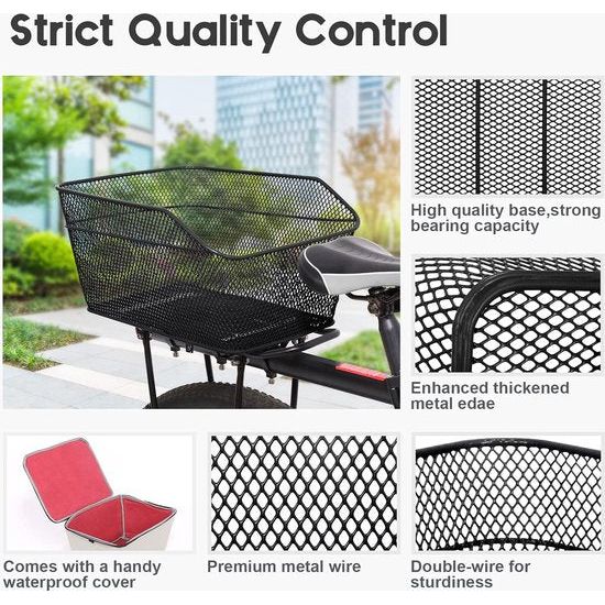 Fietsmand, schooltassenmand, universele fietsmand achter, 20 liter, grote capaciteit, bagagedrager, waterdichte fietsmand, metaal