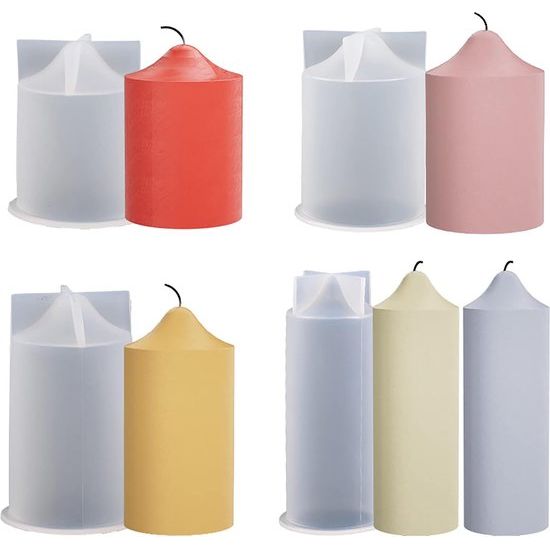 Pakket van 4 kaarsenvormen, siliconen pijlerkaarsvormen voor het maken van kaarsen, cilinderkaarsvormen, doe-het-zelf kaarsen Gietvormen voor het maken van 3D-kaarsen, zepen, ambachten, ornamenten