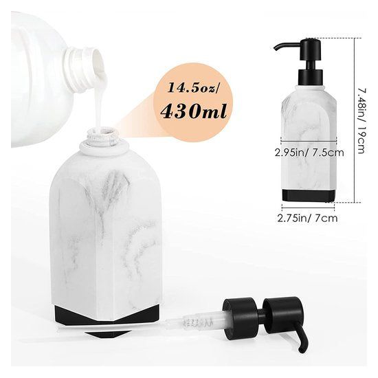 Zeepdispenser, 430 ml pompdispenser, vloeibare zeep, afwasmiddeldispenser, hars, lotiondispenser, navulbare dispenser, afwasmiddeldispenser, elegante accessoires, decoratie voor badkamer, keuken, wastafel, kiezelwit