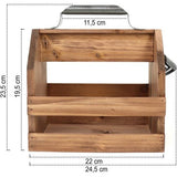 Flessenhouder van hout met metalen flesopener en metalen handvat, 6 dragers, flessenhouder voor 6 flessen à 0,33 l (zonder opschrift)