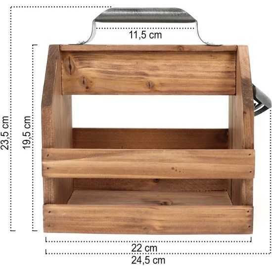 Flessenhouder van hout met metalen flesopener en metalen handvat, 6 dragers, flessenhouder voor 6 flessen à 0,33 l (zonder opschrift)