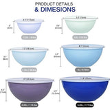 Salad bowl set met deksel, 12-delige mengkom van kunststof, stapelbare mengkommen met deksels voor de keuken, grote kommenset, serveerschalen ideaal voor het mengen en serveren.